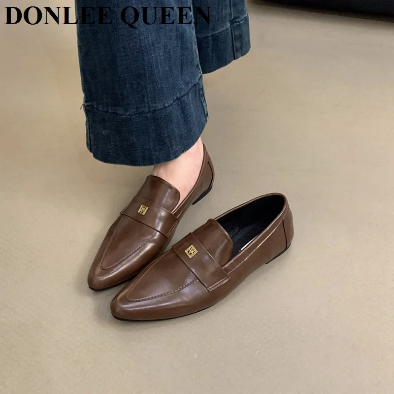 2024 Spring Women Pointed Toes Loafer Fashion Shallow Slip On Ladies Casual Soft Sole Flats Shoes Women Steet Style Shoes  Mujer