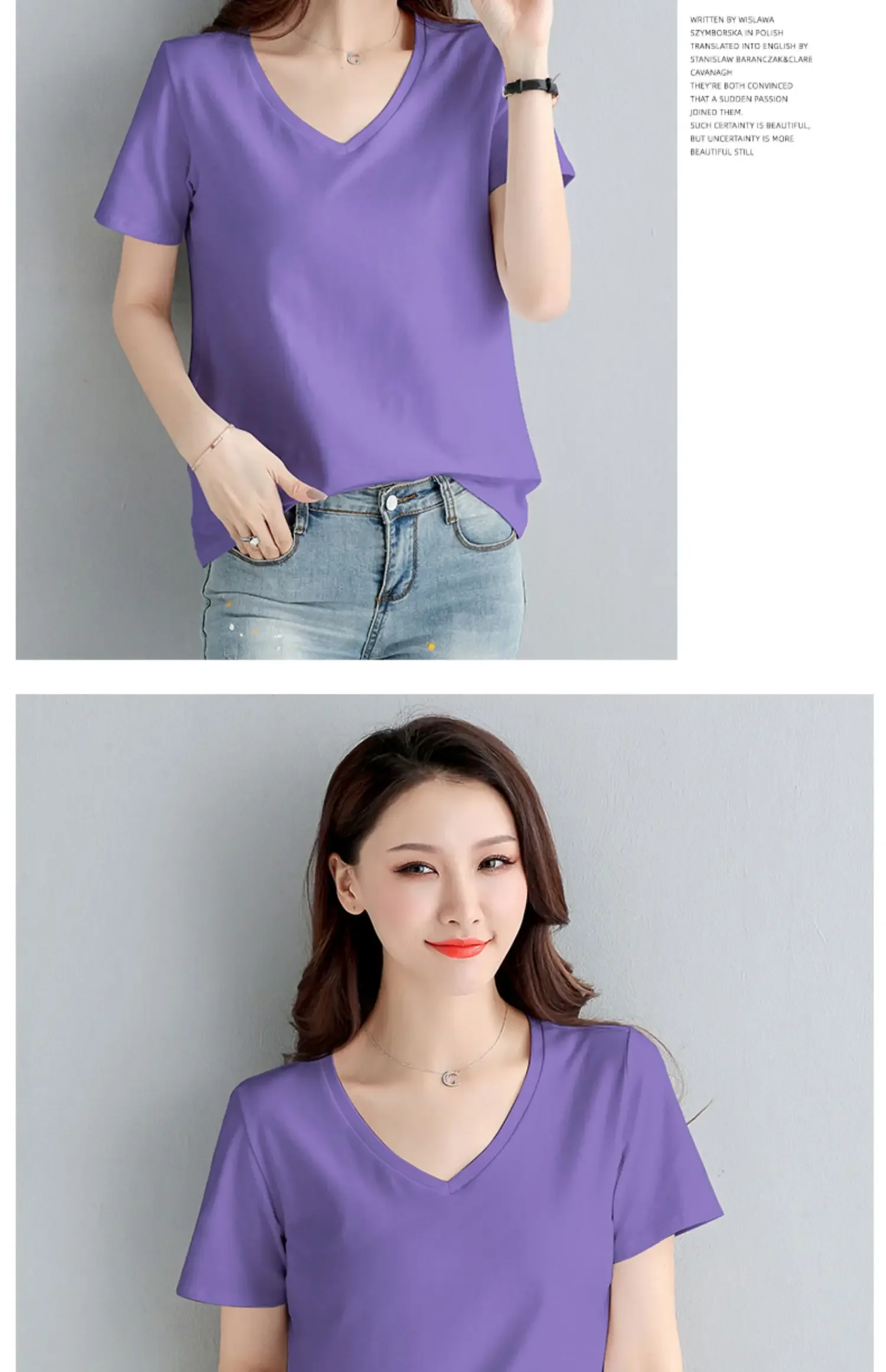 

V collar short sleeve T-shirt female white low collar shirt 2023 new summer half sleeve fashion black coat loose big yards