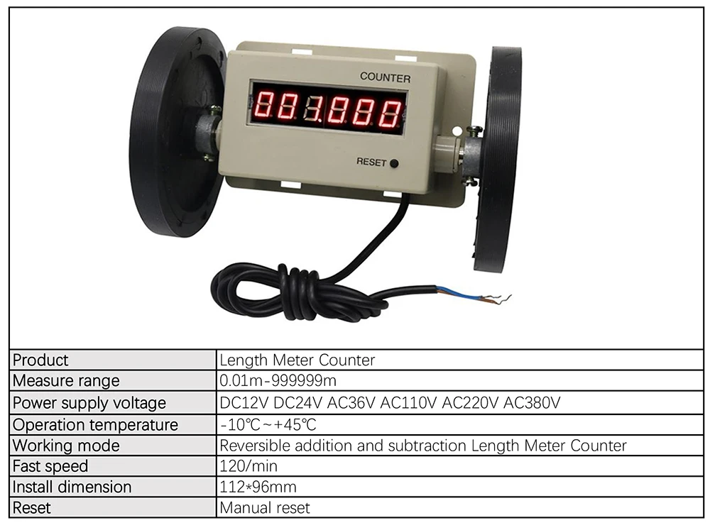 0.01-999999m meter counter DC12V 24V AC36V 110V 220V 380V Rolling type digital meter counter length counter with reset function