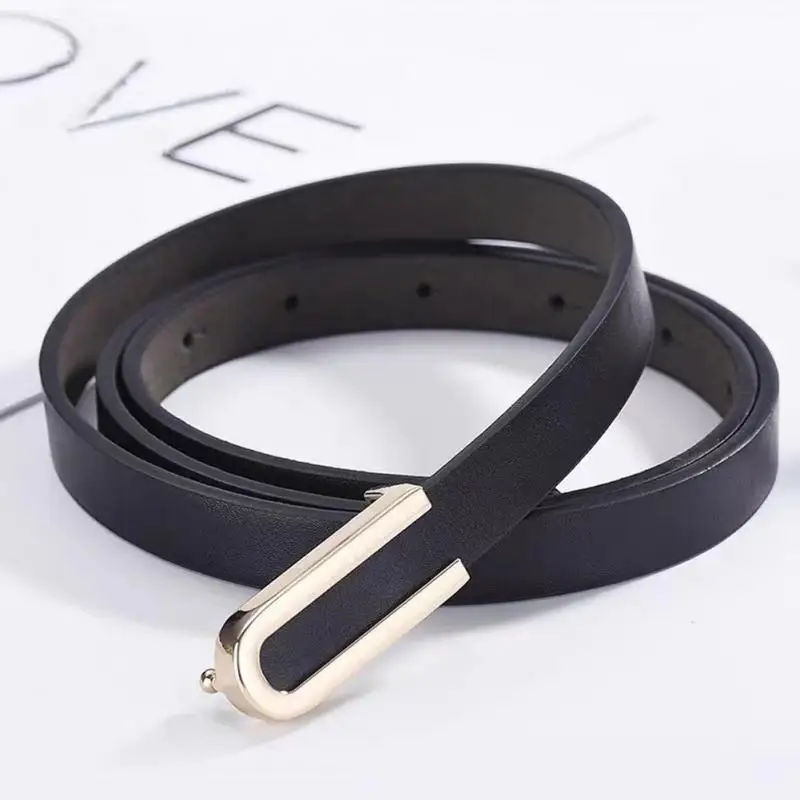 Fashion Black PU Leather Thin Belt Female Dress Suit Skirt Decoration Creative Buckle Belt Thin Ladies Waistband Women Belts