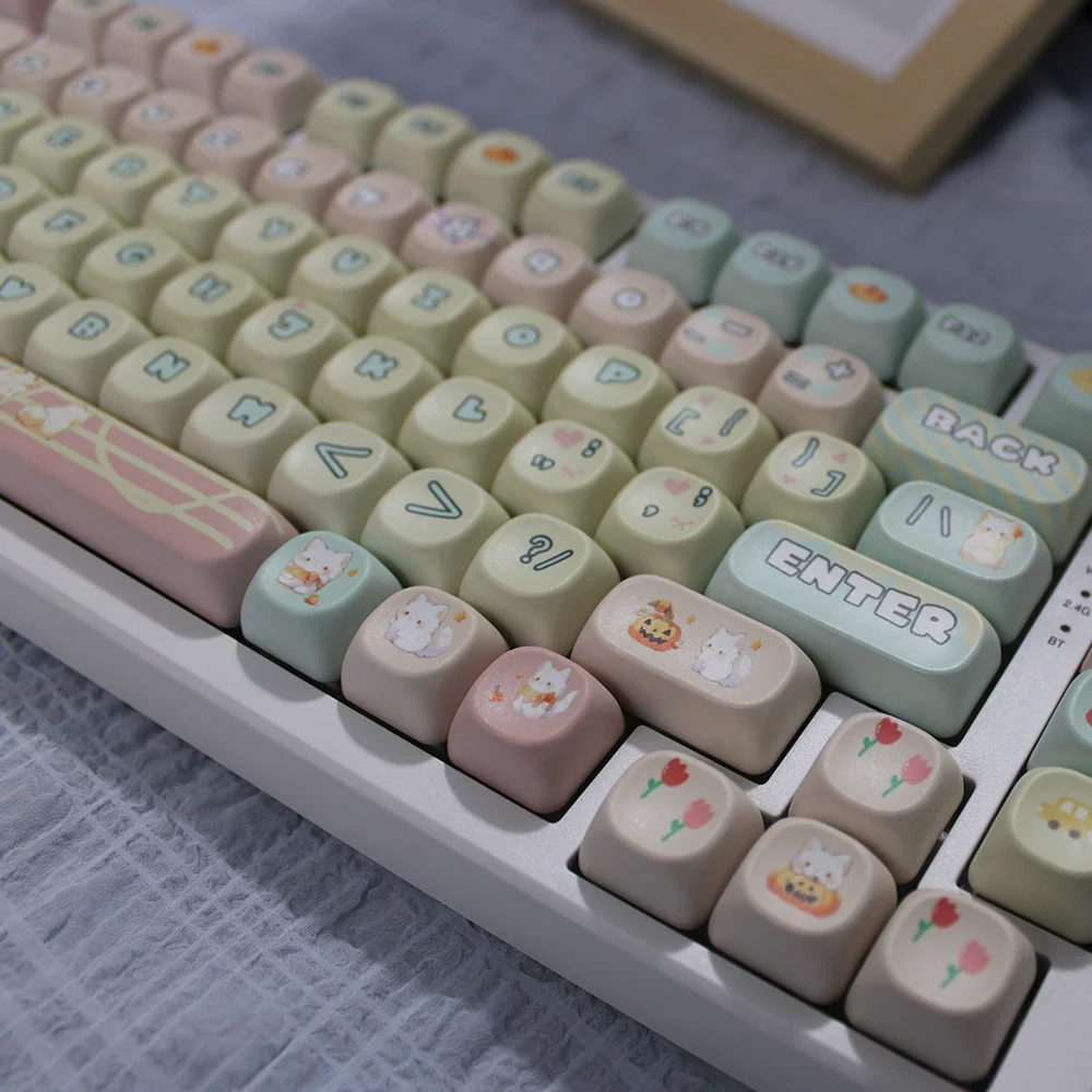 Milk fur soft cat, cute pink keyboard PBT material SOA QX3 round keycap