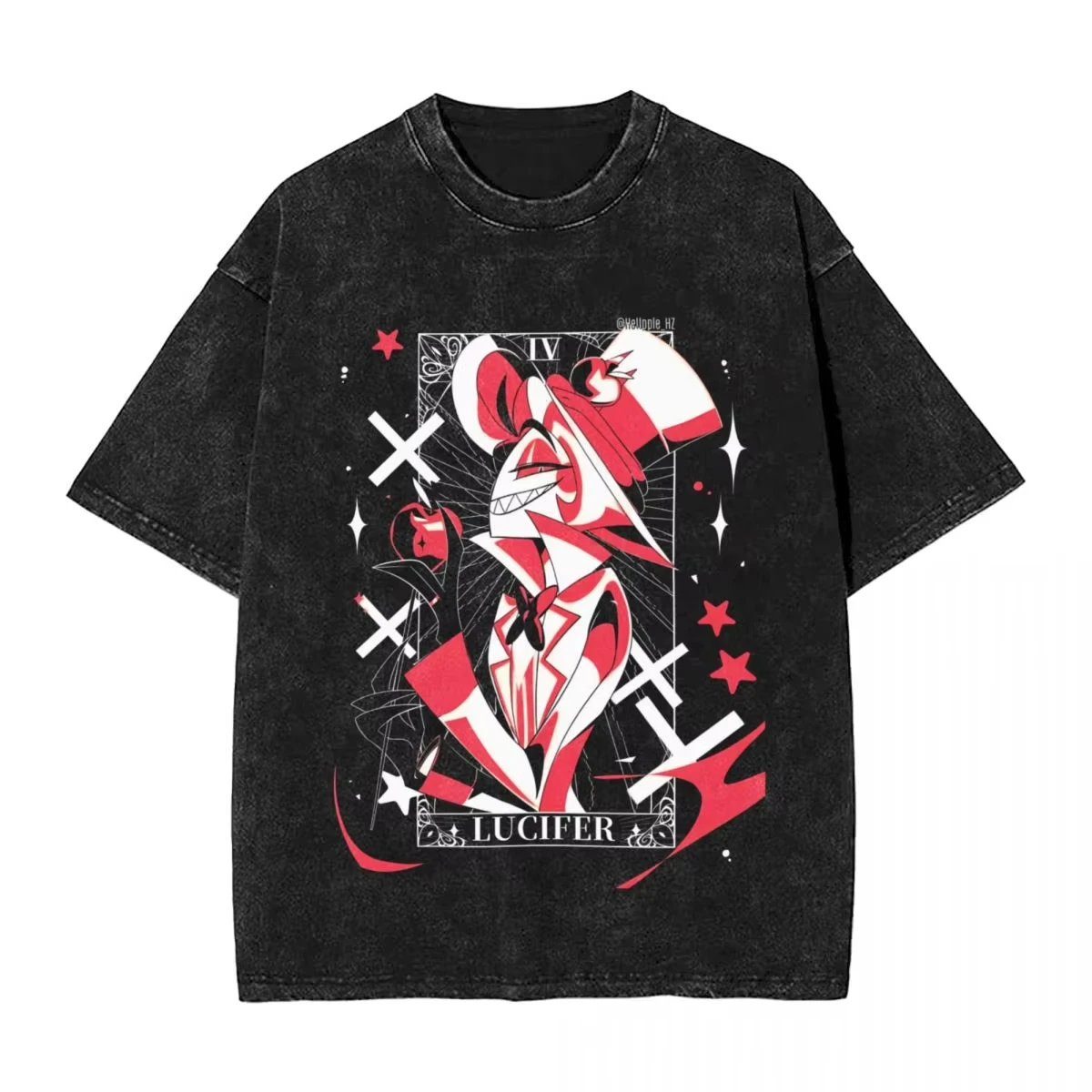 Hot Sale Stained Glass Alastor Hazbins Hotels Summer Graphic Print T-shirt Men Women Retro Washed Cotton Oversize Summer New Tee
