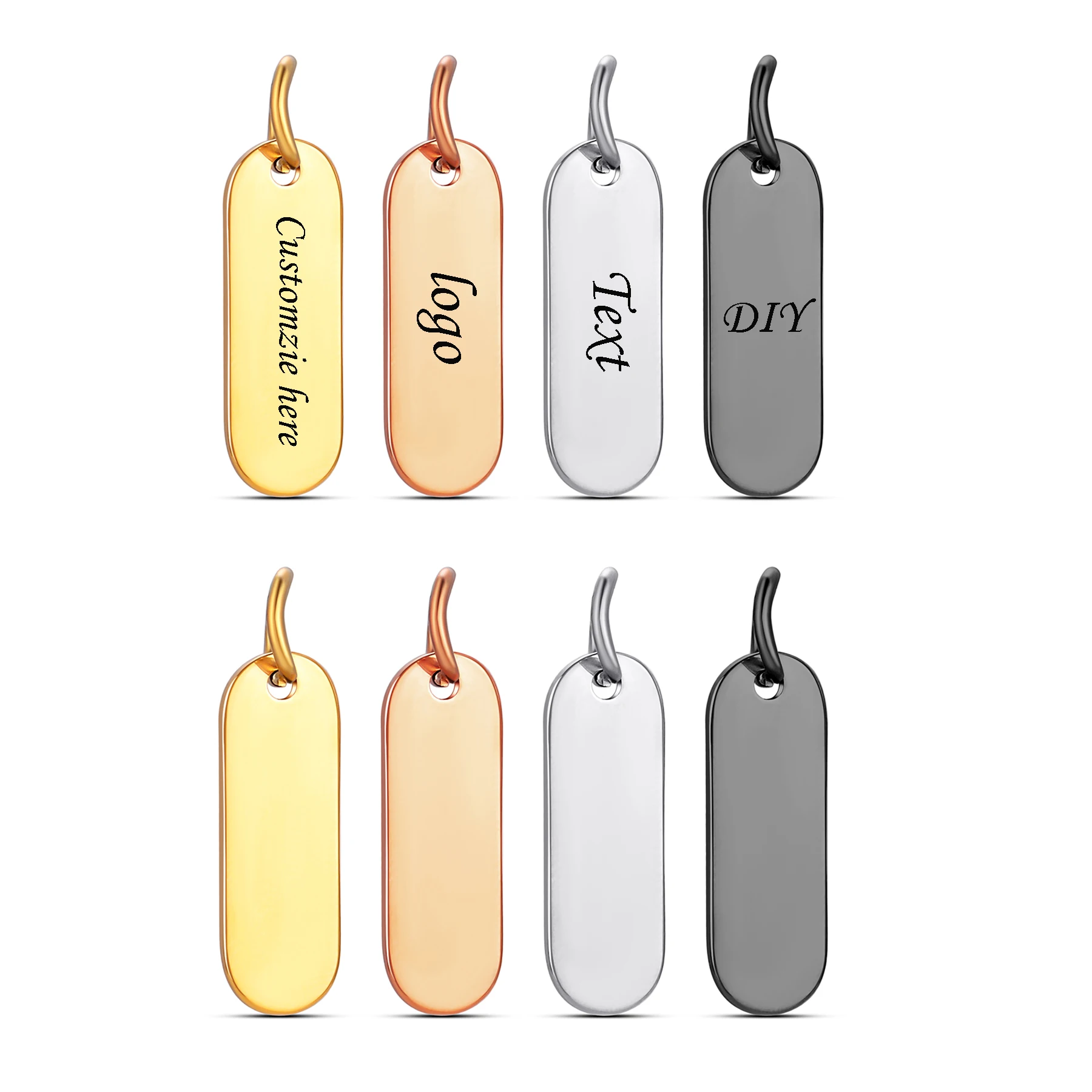 Wholesale 4Pcs/lot Polished Blank Tags Stainless Steel Rectangle Charms Personalized Logo Name for DIY Jewelry Making
