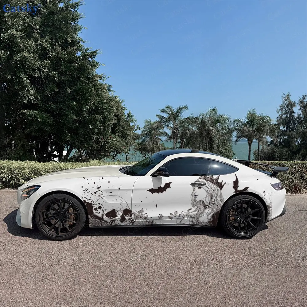 2pcs Splatter & Butterfly Girl Car Side Wraps, Self-Adhesive PVC Waterproof & Scratch-Resistant Stickers, Car Accessory Gift