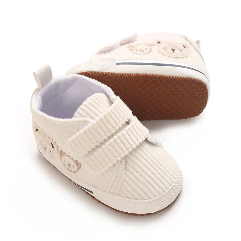 0–18 Monate Baby-Sneaker mit Bären-Stickerei für Jungen und Mädchen, Lauflernschuhe für Kleinkinder, weiche Sohle, Cord, lässige Babyschuhe – Detail 2