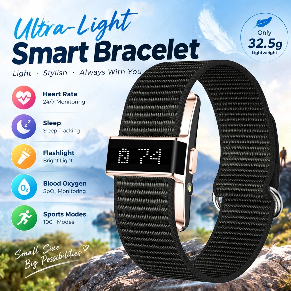 2026 New Ultra-Thin Smart Bracelet Women Health Monitoring Waterproof  LED Flashlight Heart rate  Sports Mode Smartwatch Men