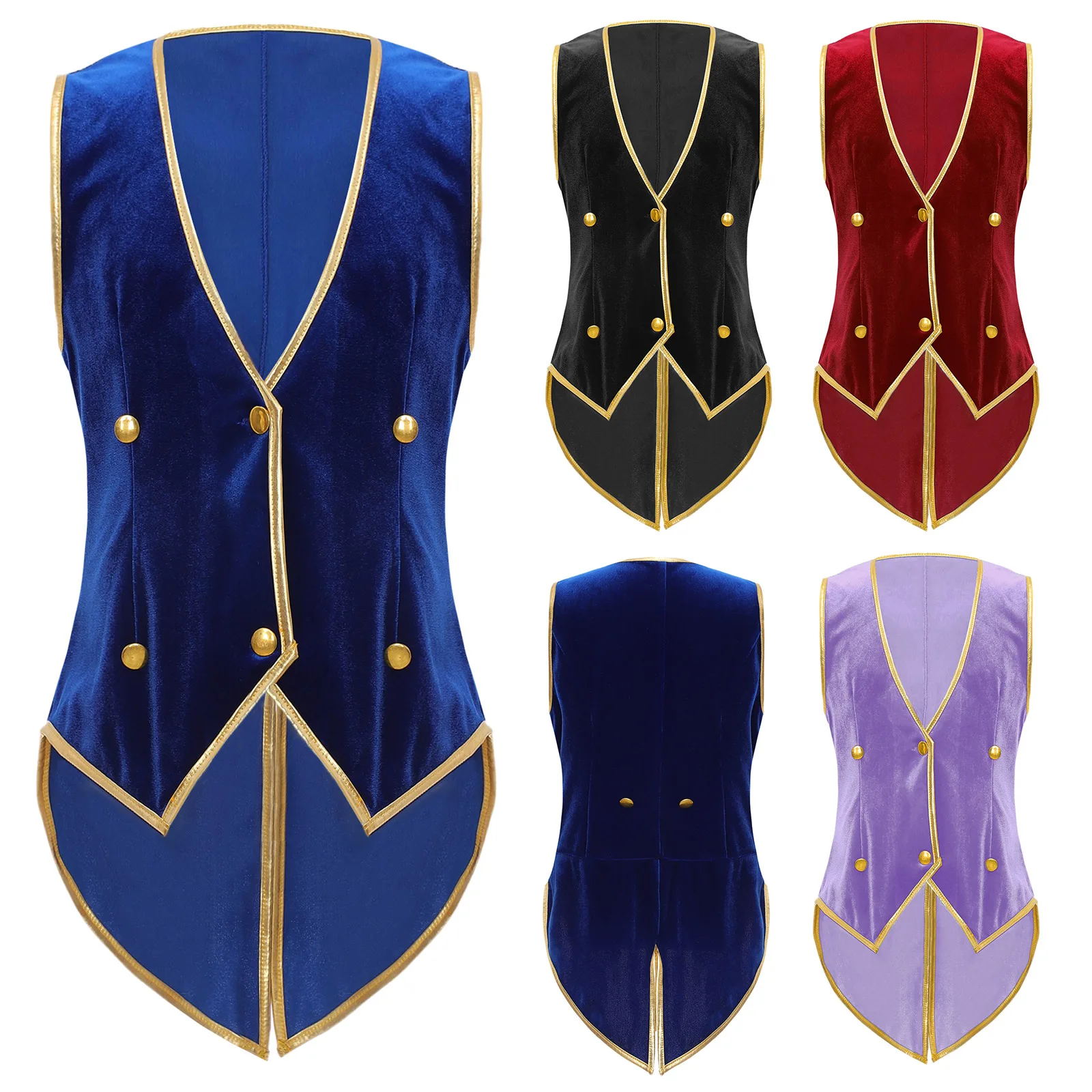 Bosy Medieval Victorian Prince Costume Kids Sleeveless Tuxedo Coat Vest Halloween Circus Cosplay Fancy Dress up Party Clothes