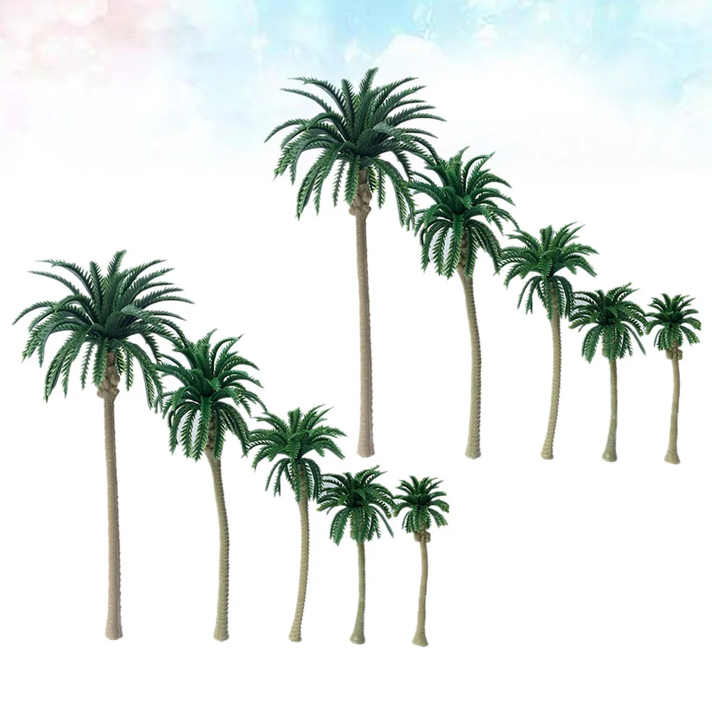 10Pcs Coconut Tree Model Lifelike Plant Microlandscape Decor Palm Tree Model Artificial Plants Landscape Model Tree Green