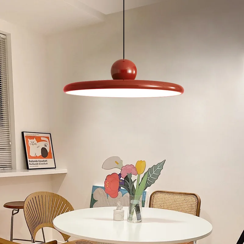 

Denmark Retro Red Flying Disk Pendant Light French Restaurant Nordic UFO Medieval Chandeliers LED Vintage Long Line Kitchen Lamp