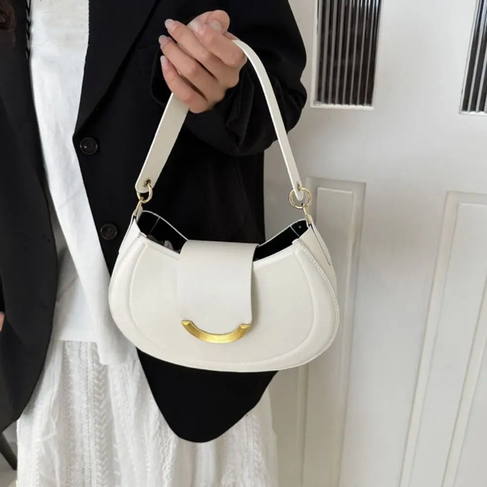 

Solid Color PU Leather Small Shoulder Bag Simple Half-Moon Mini Tote Bag Large Capacity Girls Crossbody Bag Gifts