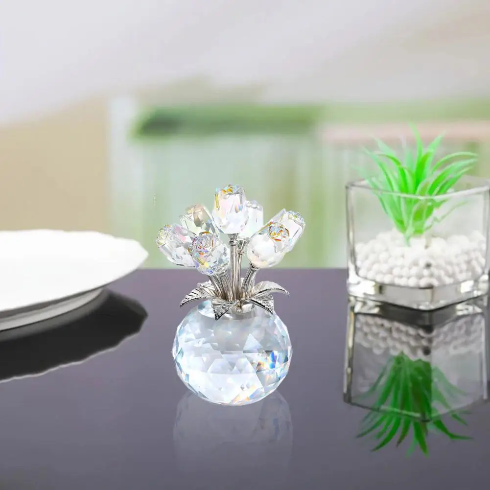 

Decorative Rose Artwork Handmade Faux Rose Bouquet Figurine with Round Vase Floral Glass Ornaments Elegant Rose for Special