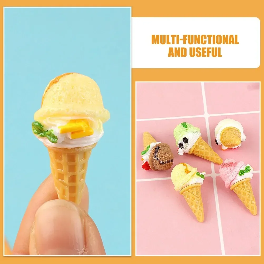 5Pcs Mixed Color Realistic Mini Artificial Ice Cream Cone, Fake Dessert Ornament for Display and Photo Prop, Dessert Shop Decor
