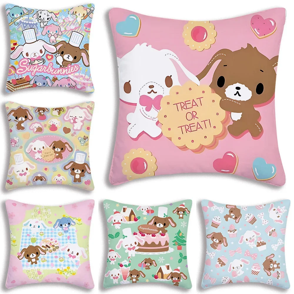 Cartoon Kawaii Sugarbunnies Pillow Covers Cartoon Sofa Decorative Home Double-sided Printing Short Plush Cute Cushion Cover