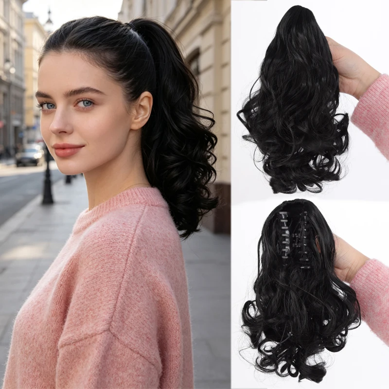 12 Inch Short Curly Claw Clip Ponytail Extension Heat Resistant Synthetic Hair Fluffy Jaw Clip Hairpiece for Women Wedding Party
