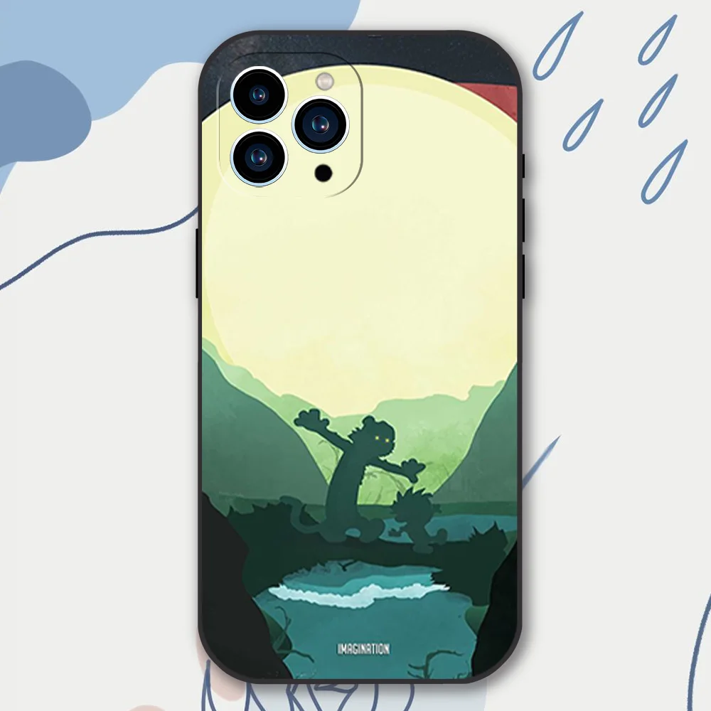 C-Calvin and H-Hobbes Phone Case for iPhone 12 11 13 14 15 16 Max Pro Plus Black Soft Silicone Cover