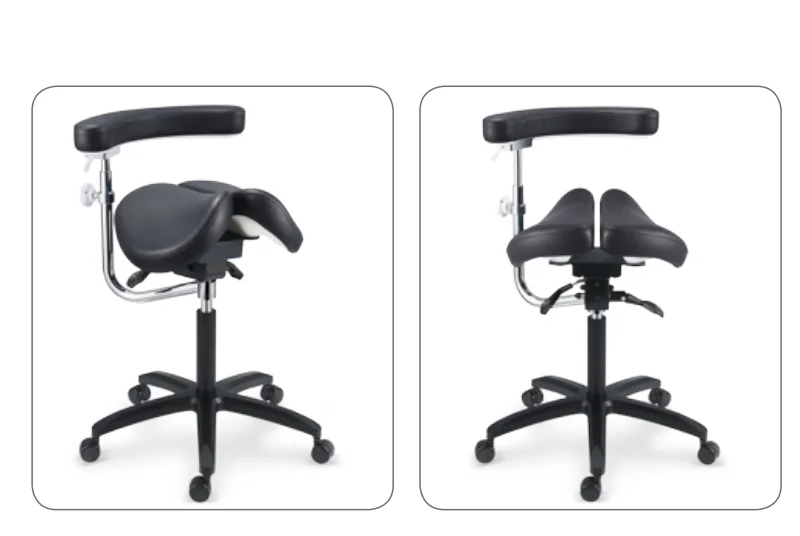 Ergonomic Dental Saddle Seat Adjustable Armrests Leather Material Black Green Color  Class II  Best Stool Chair for Dental