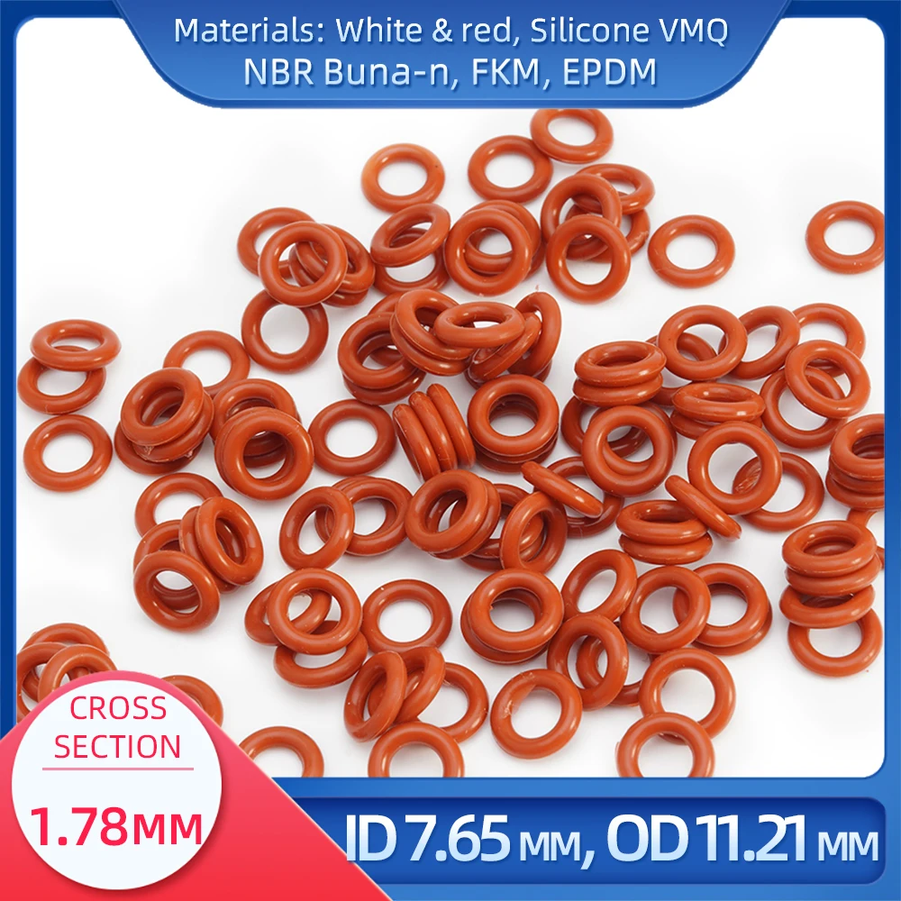 O Ring CS 1.78mm ID 7.65 mm OD 11.21 mm Material With Silicone VMQ NBR FKM EPDM ORing Seal Gaske