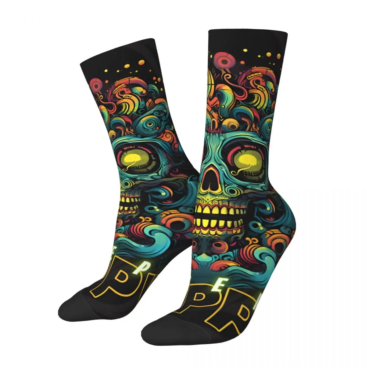 Vintage Creepy Happy Skull Sincere Smile And Psychodelic Brain Eyes Men's compression Socks Unisex Harajuku Pattern Printed