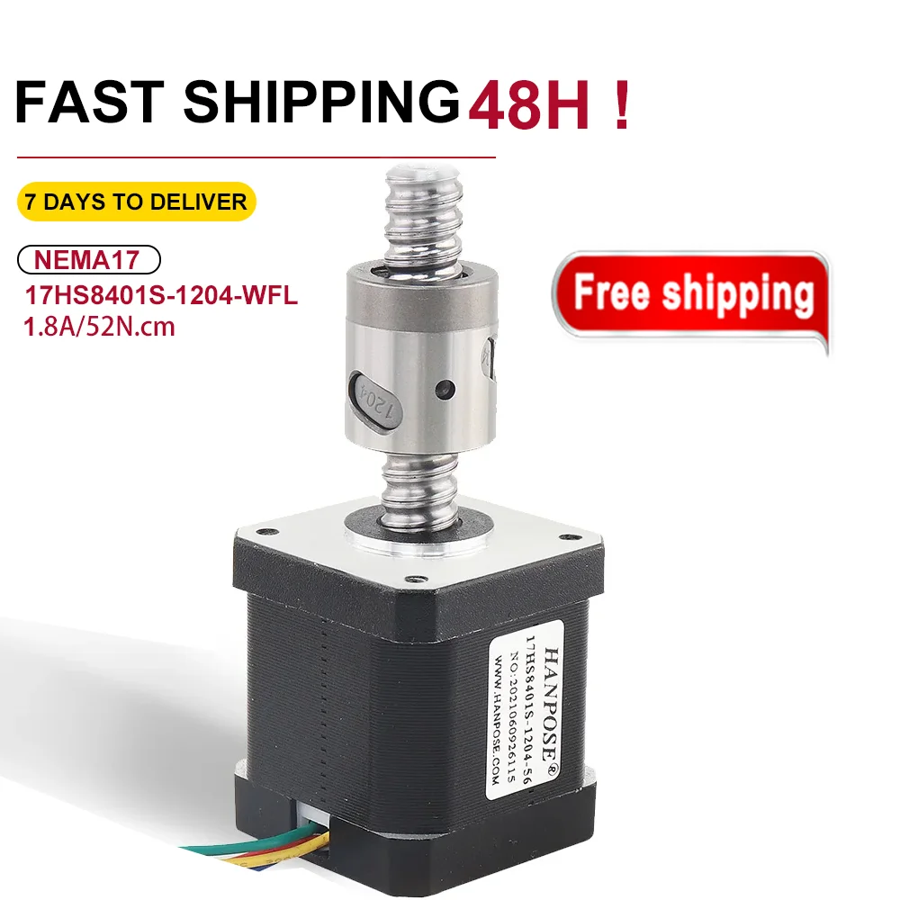 nema17 stepper motor 1.8A 52N.CM 17HS8401S SFU1204 ballscrew Flange free straight nut L100mm 42 motor mill cnc engraving machine