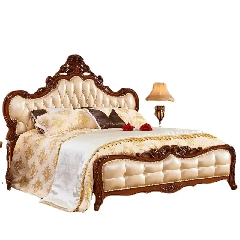 Modern Tufted Queen Bedroom Furniture Set 5 Piece Baroque Style Teak Wood Bed Frame Nightstand Dresser Home Decor