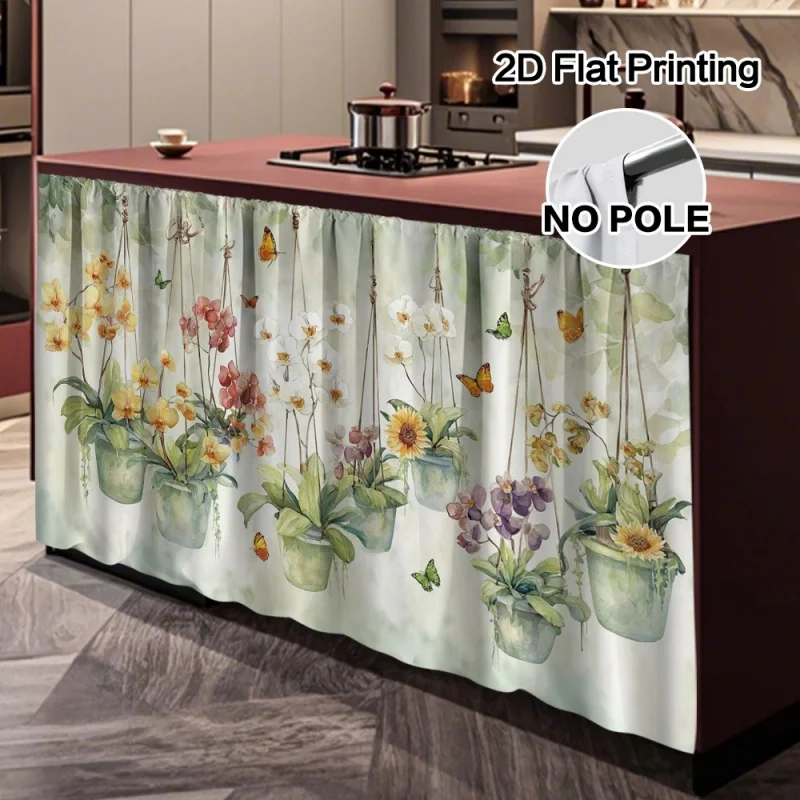 VIKAMA Kitchen Cabinet Curtain Privacy Orchid Butterfly Cupboard Door Cover Bathroom Home Decor