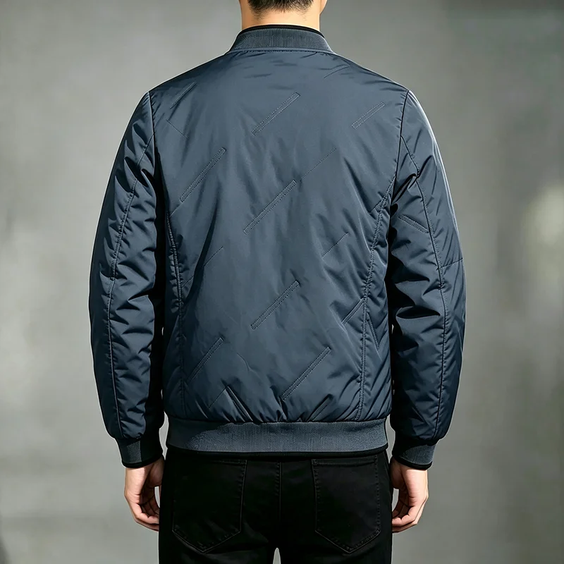 Men's Solid Color Padded Jackets Coats Autumn Winter Fashion Stand Collar Zippered Side Pockets Outdoor Thick Outerwear Jackets