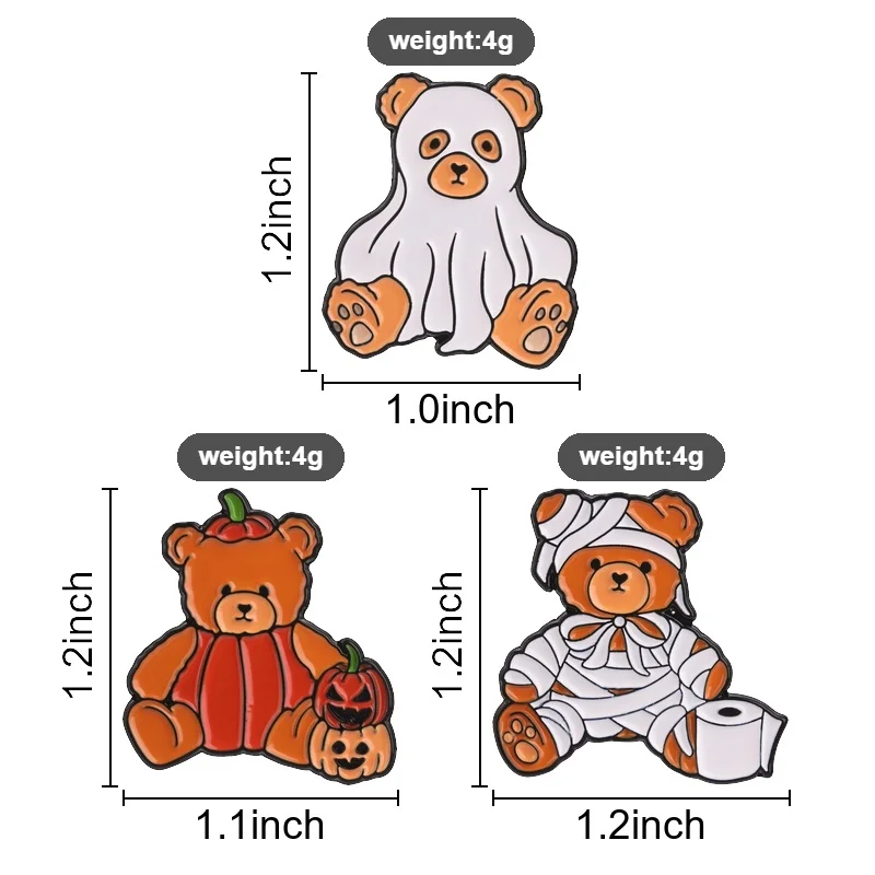 Cute Halloween Horror Bear Enamel Pins Ghost Sheet Bear Mummy Bandage Pumpkin Bear Lapel Brooch Holiday Costume Accessory view 2