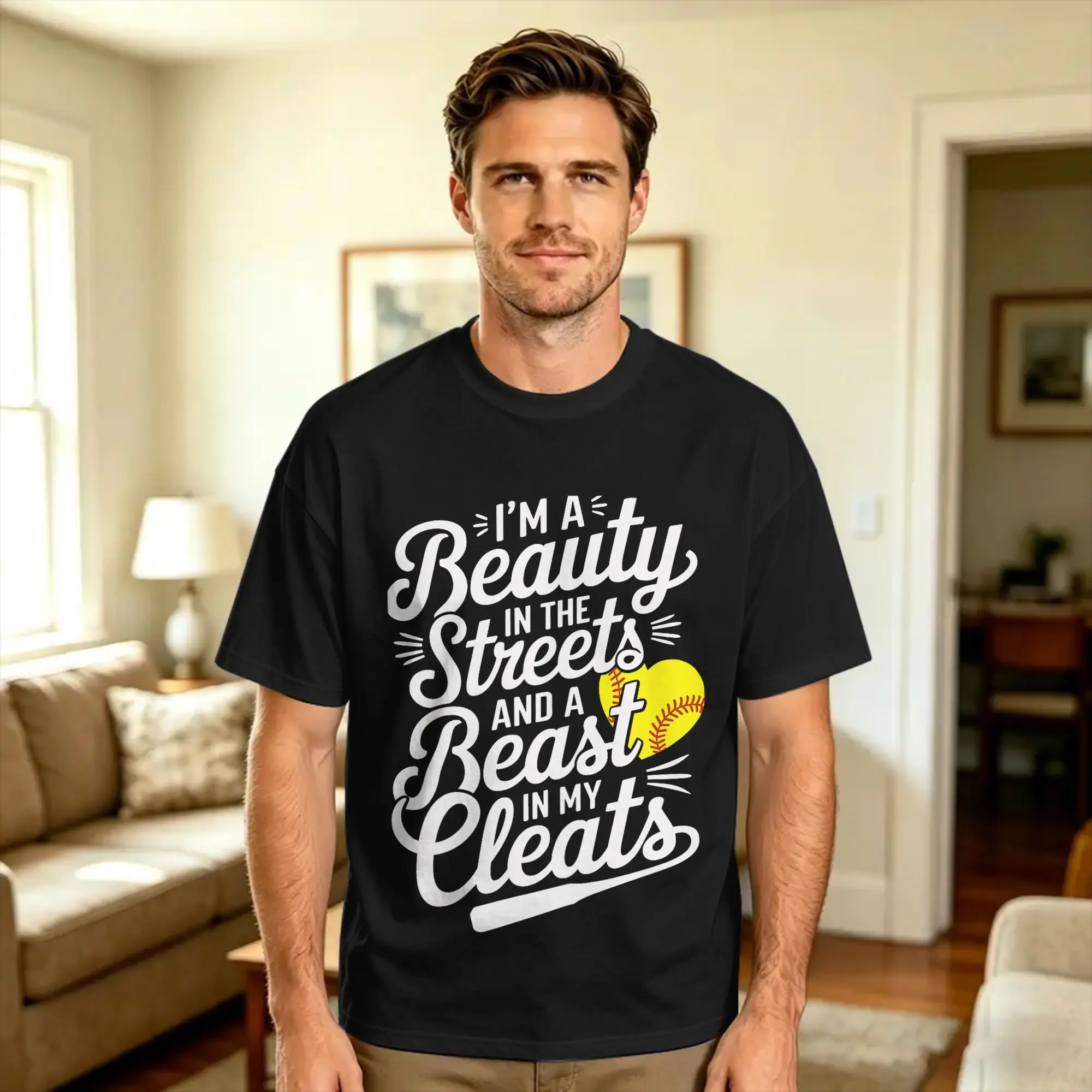 Softball Girl I‘m A Beauty In The Streets Beast In My Cleats T-Shirt  Harajuku T Shirts Short-Sleeved Vintage Tops Oversized