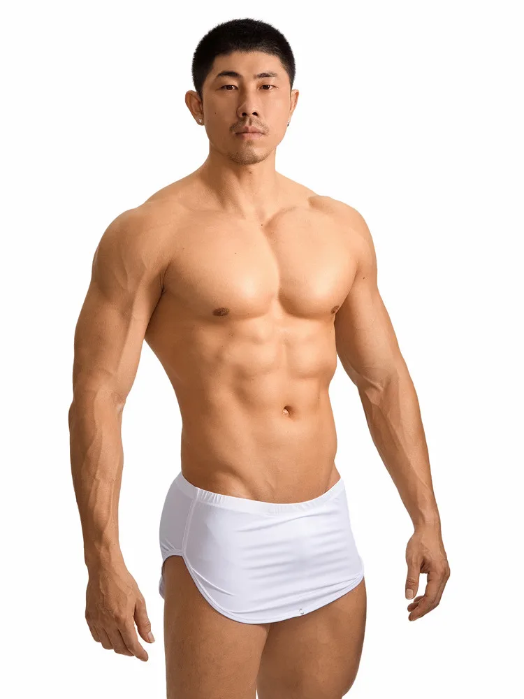 Ice Silk Low Waist V Shorts Men's Solid Color High Cut Short Boxer Briefs, High‑Stretch Elastic Waistband Smooth Underwear T41S
