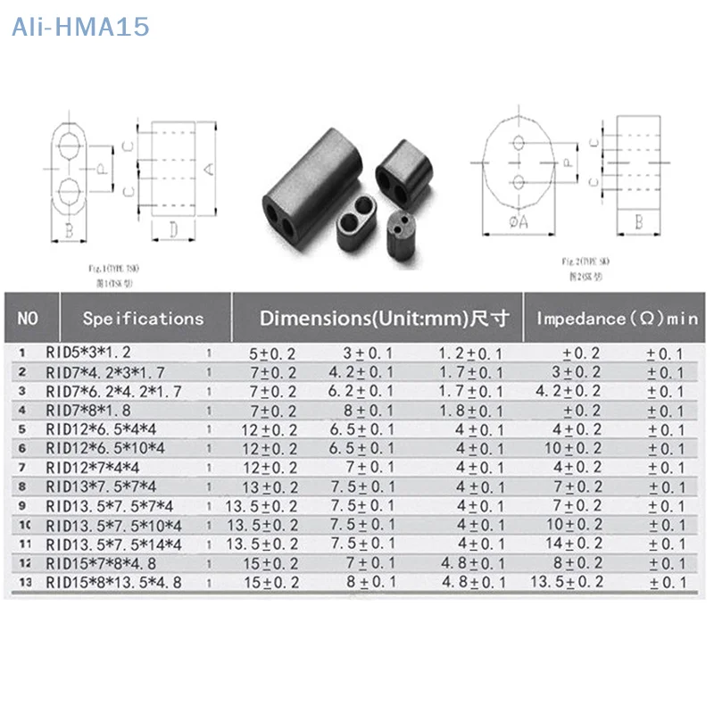 10Pcs RF Ferrite Double Holes RF Magnet RF Accessories 11 Sizes nickel-zinc Hollow Magnetic Ring Aperture 1-5mm Long 1-25mm