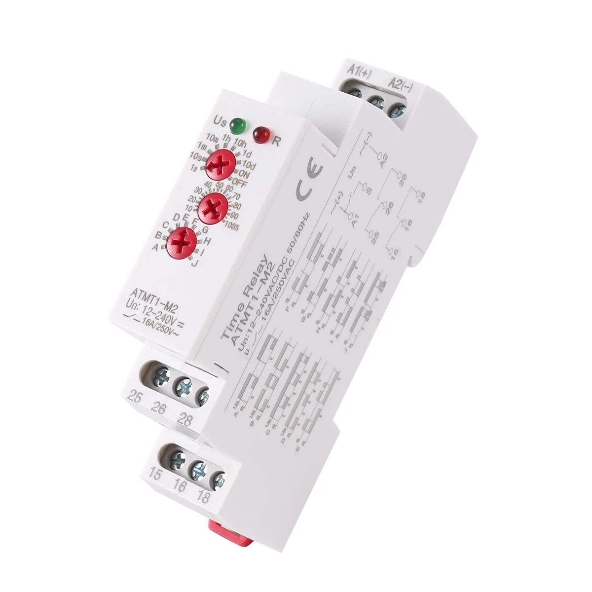 12-240VAC/DC Din Rail Type Time Delay Relay 16A/250VAC Multifunction Timer Relay with 10 Function Choices, ATMT1-M2