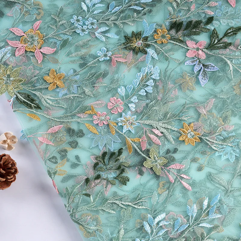 جديد متعدد الألوان الأزهار العائمة الحدود التطريز شبكة نسيج الدانتيل اليدوية فستان الزفاف الملابس اكسسوارات الديكور