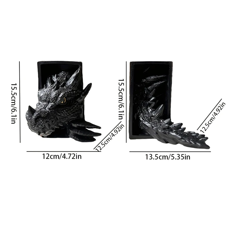 2Pc Bookshelf Decoration Dragon-Shaped Bookend, Fantasy Decoration, Home Decoration Ornaments, Bookshelf Bookend A Retail
