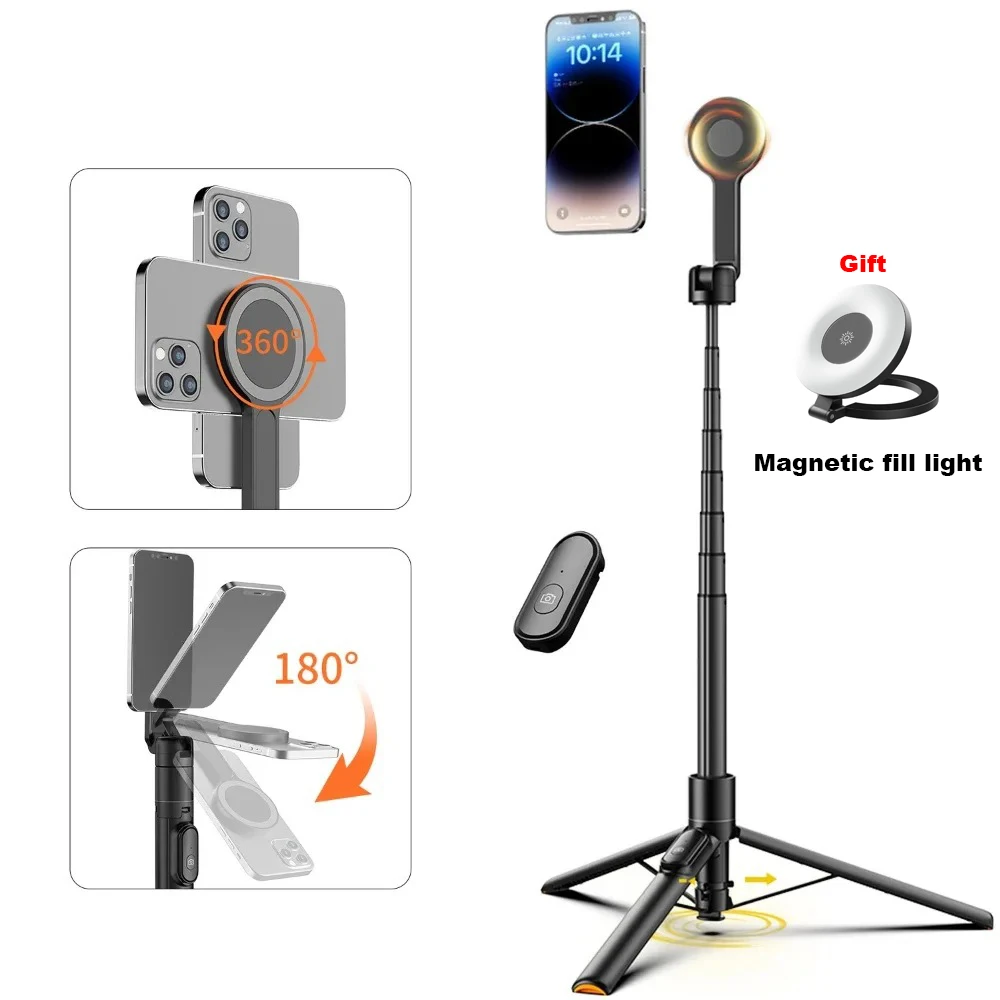 

Upgraded Magnetic Selfie Stick Tripod with Wireless Remote Control 1.67m Portable Selfie Stick Phone Holder for Outdoor Travel