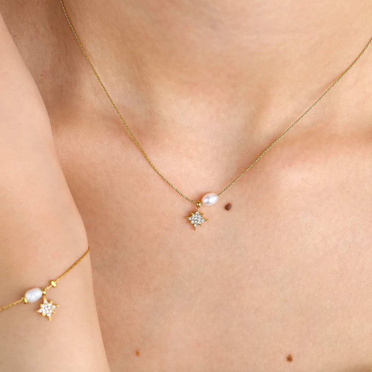 

WILD & FREE Chic Stainless Steel Star Pendant Necklace Charm Bracelet 18K Gold Plated Trendy Elegant Waterproof Jewelry Set