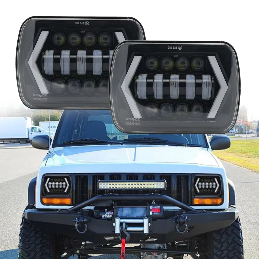 1/2 Peças 0W 7x6'' 5x7'' Farol LED Impermeável Branco DRL Sinal de Seta Âmbar para Jeep YJ Cherokee XJ Caminhões Farol Quadrado H4