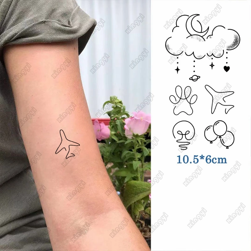 Stiker Tato Temporer Tahan Air Paku Api Matahari Sayap Silang Kecil Tato Flash Tangan Leher Jari Tato Palsu untuk Wanita Pria