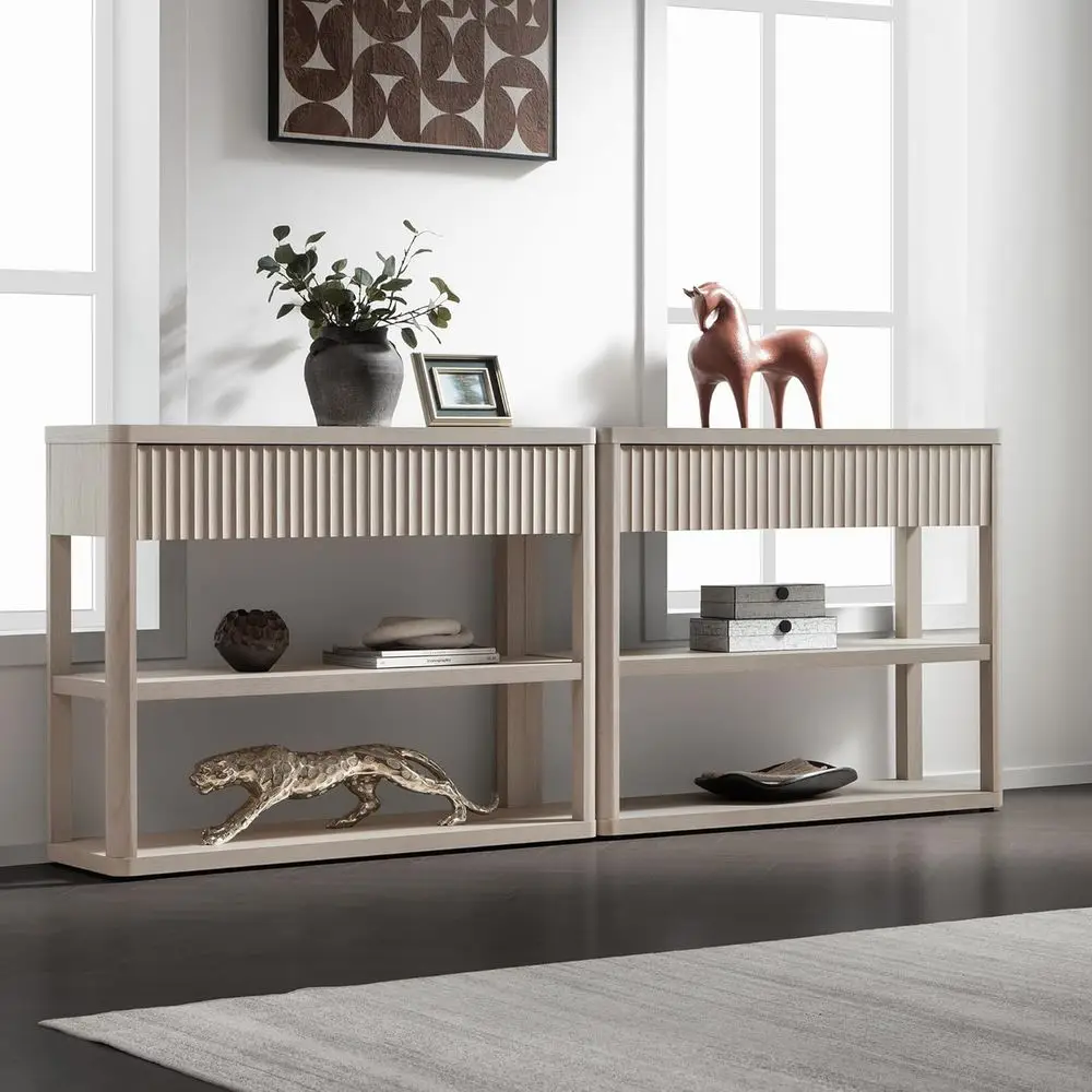 

luted Entryway Table with Storage, 88.26" W ole Table with 4 Ders & 4 Tier Storage Shelves, ern Soa Table Behind The Couch or Li