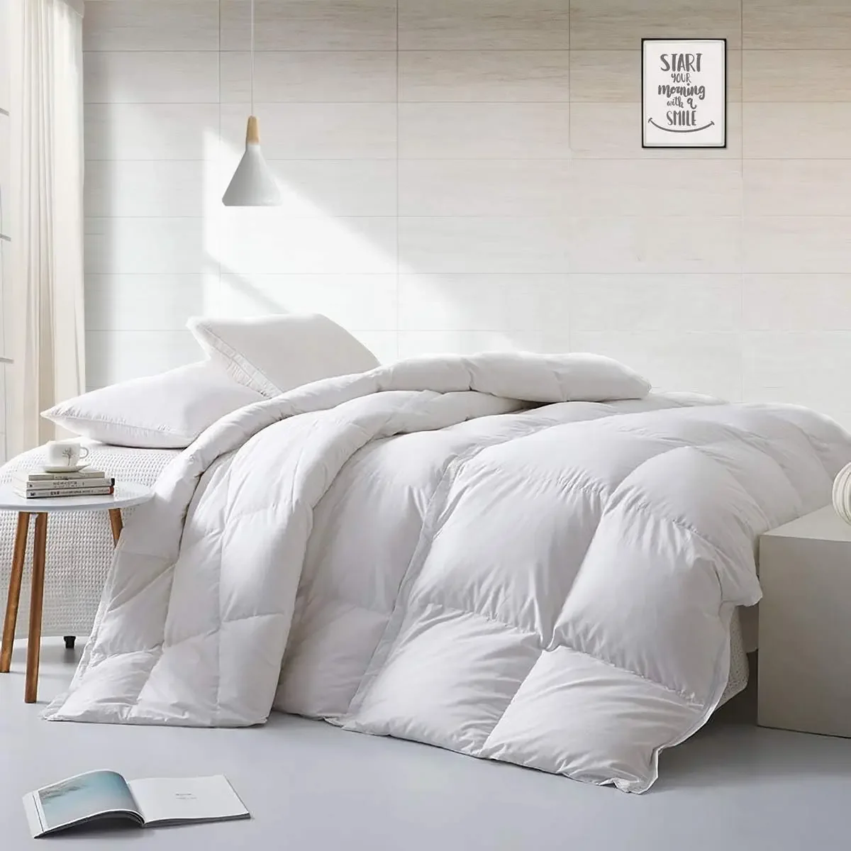 Lightweight King Size Feathers Down Comforter, Fluffy Duvet Insert for Warm/Hot Sleepers - Ultra-Soft High Fill-Power Ho