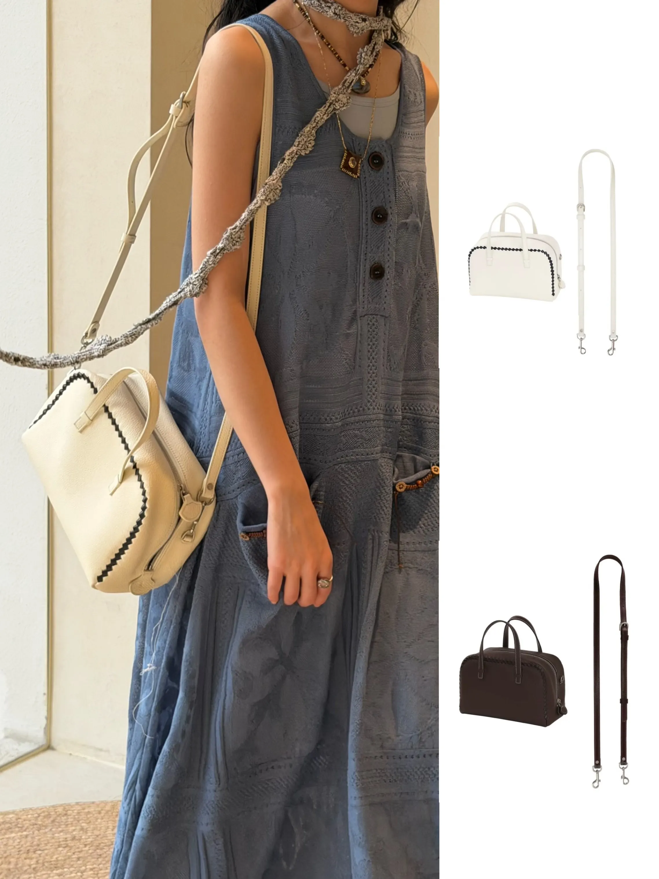 

Niche Original Custom Sheepskin & Deer Embossed Leather Hand-Woven Bowling Boston Pillow Bag with Lazy Casual Vibe
