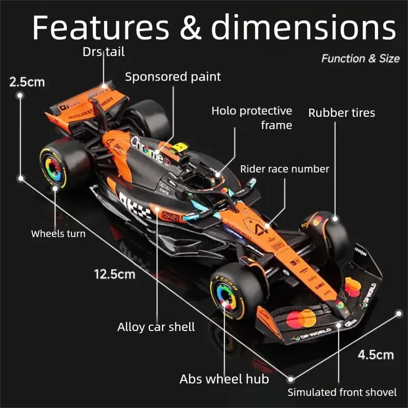 Bburago 1:43 2025 McLaren MCL39 F1 Formula 1 Racing Car Diecast Alloy Model #4 Norris #81 Piastri Collection Gift For Fans view 4