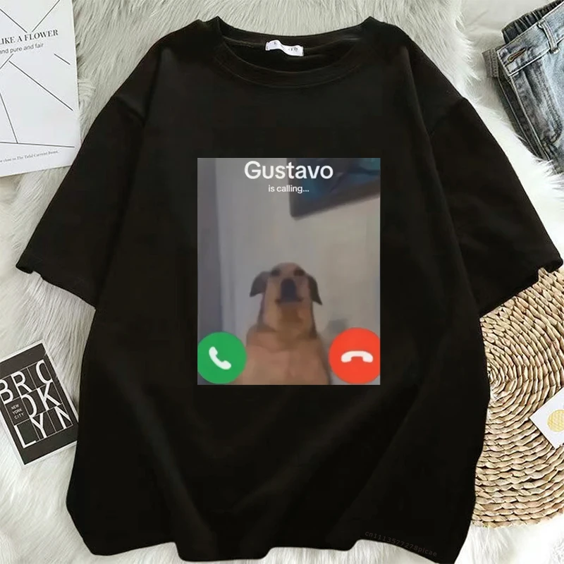 Women Funny Gustavo The Dog's Phone Call Graphic Printed Women T-Shirt Casual Short Sleeve Round Neck Tshirt Clothing Y2k Top