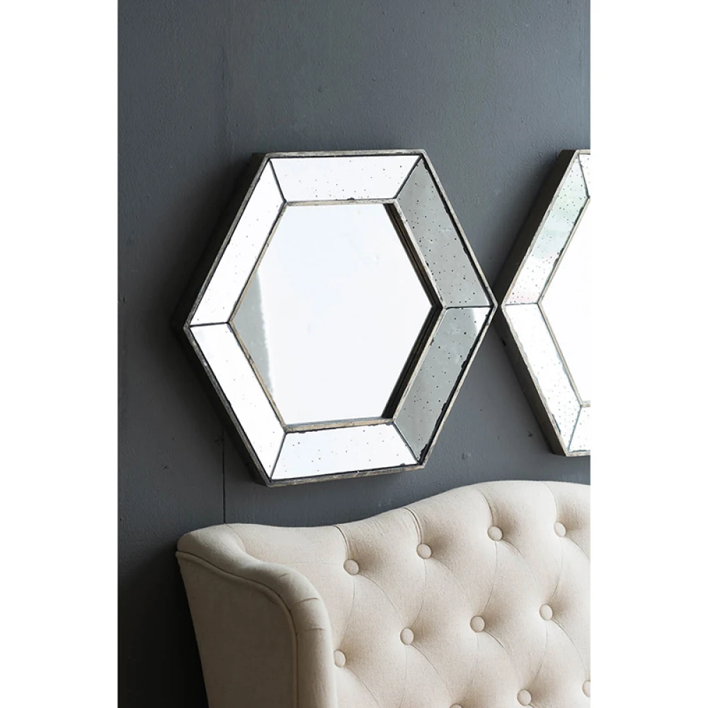 

21" x 18" Hexagon Wall Mirror with Traditional Silver Finish, Home Decor Accent Mirror for Living Room, Entryway, Bedroom