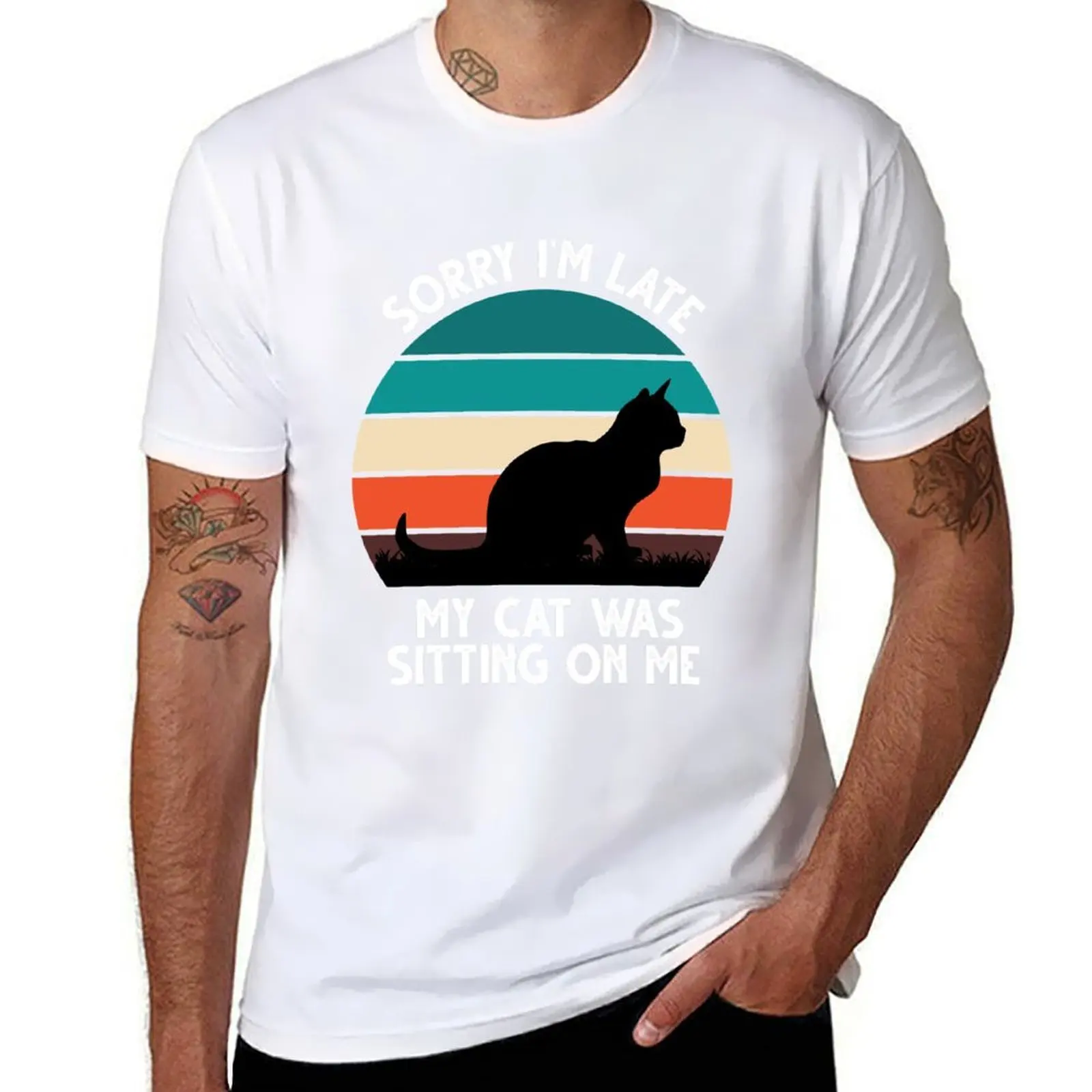 Lo siento, im late, mi gato fue sentado en mí, camisetas, camisetas de diseñador g para hombre, camiseta para hombre