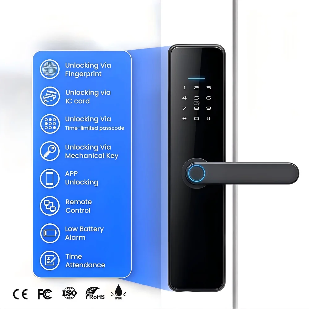 2026new Intelligent Door Lock: Semiconductor Fingerprint + Virtual Password + APP Remote, Auto Lock Body