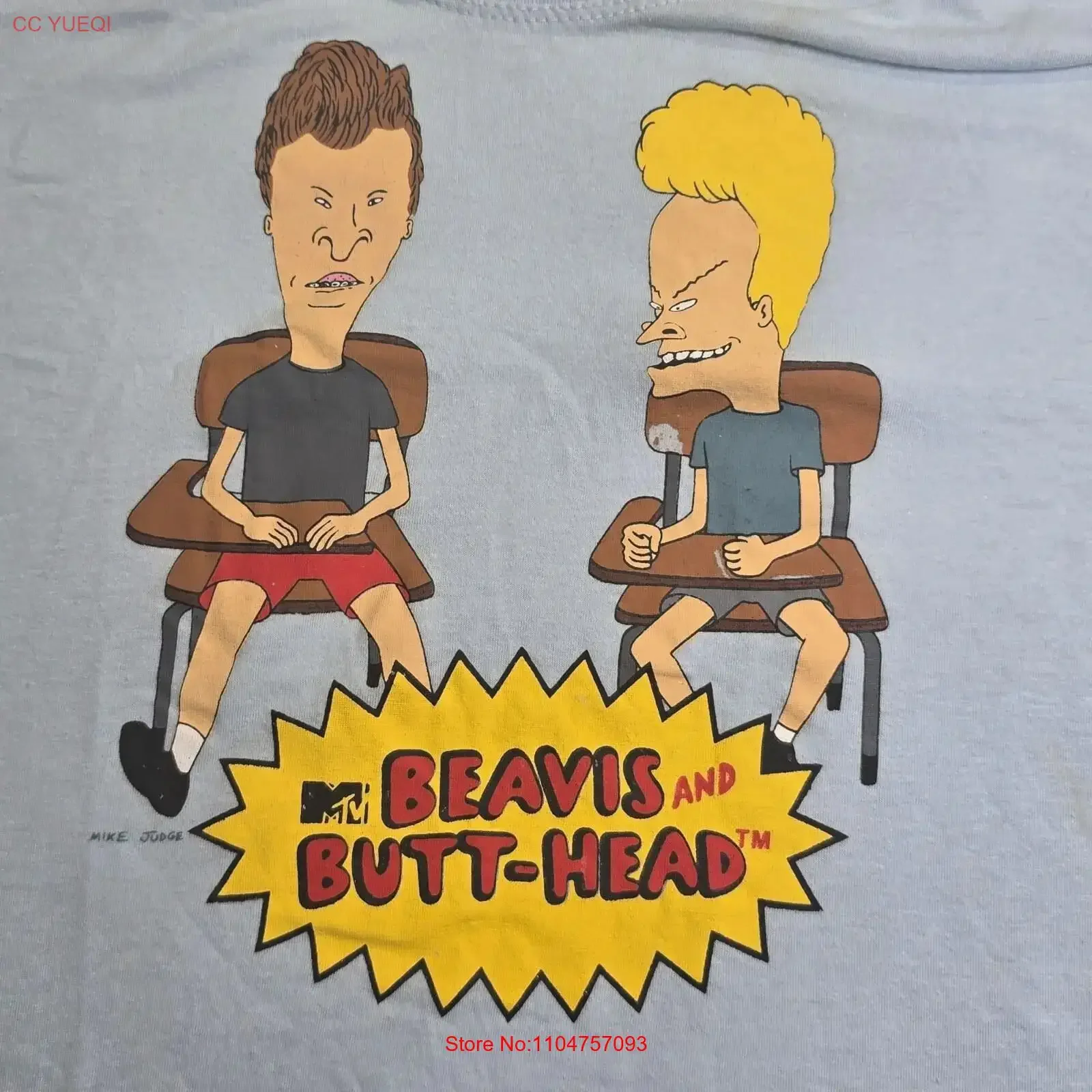MTV Beavis And Butt Head T Shirt Medium Light Blue Cotton Blend vintage Washed Stretched Breathable graphic Slightly