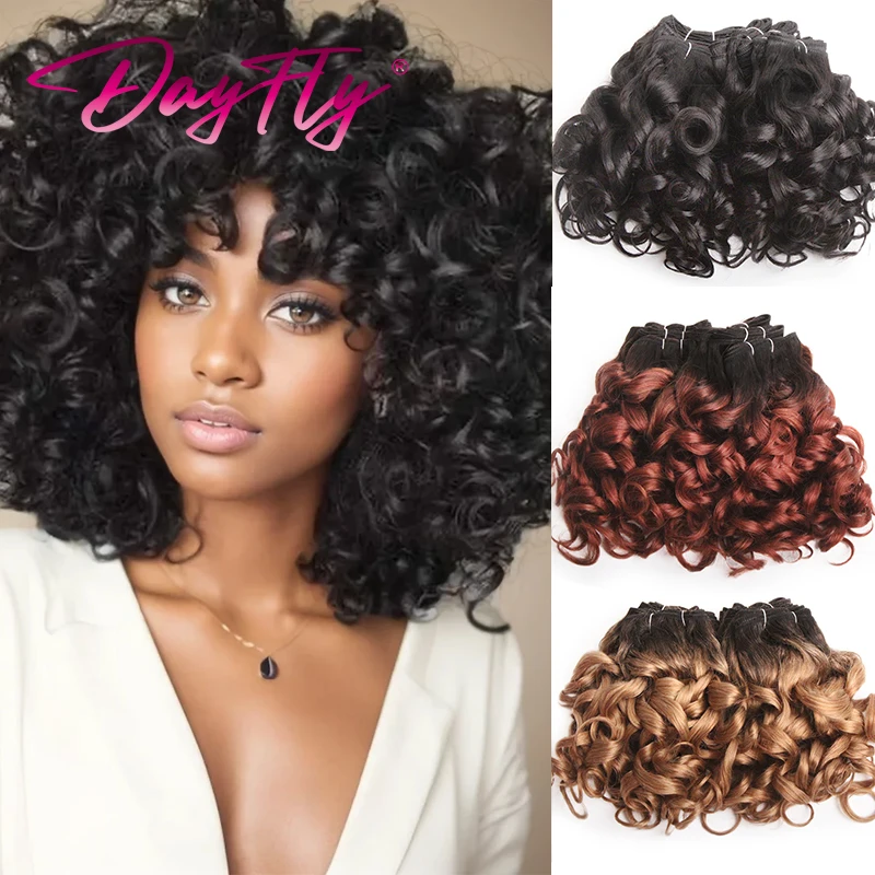 Brazilian Hair Weaving Bundles With Closure Bouncy Curly Human Hair Bundles with 4x1 T Part Closure 6 Bundles Hair Extensions