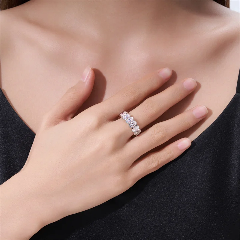 ZFSILVER Fashion Classic Trendy High Quality s925 Silver Moissanite Design Oval Row Ring Charms Women Jewelry Party Gifts R17382