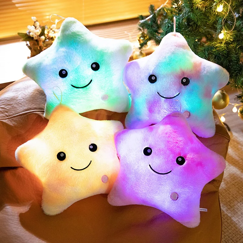 Almohada de estrella luminosa creativa, luz LED de felpa, muñeco suave brillante, juguete de peluche de estrella electrónica, decoración de habitación, juguetes para bebés y niños, regalo de cumpleaños