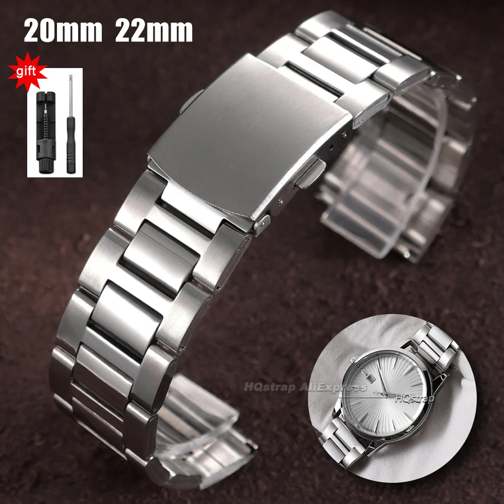 Bracelet de montre en acier inoxydable, boucle pliante de 20mm 22mm pour Bracelets Seiko hommes femmes poignet universel pour accessoires de bande Rolex